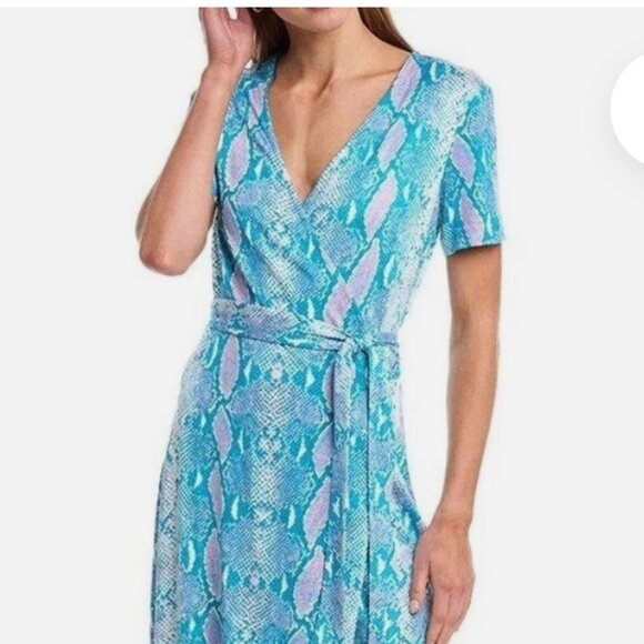 Diane Von Furstenberg New Julian Two Silk  Jersey Wrap Dress, Blue Python NWT - Picture 2 of 6